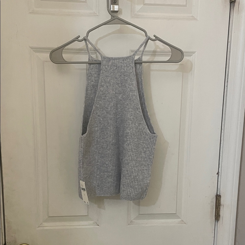 Wool Gray Ribbed Button-Down sweater Tank Top - Picture 4 of 4